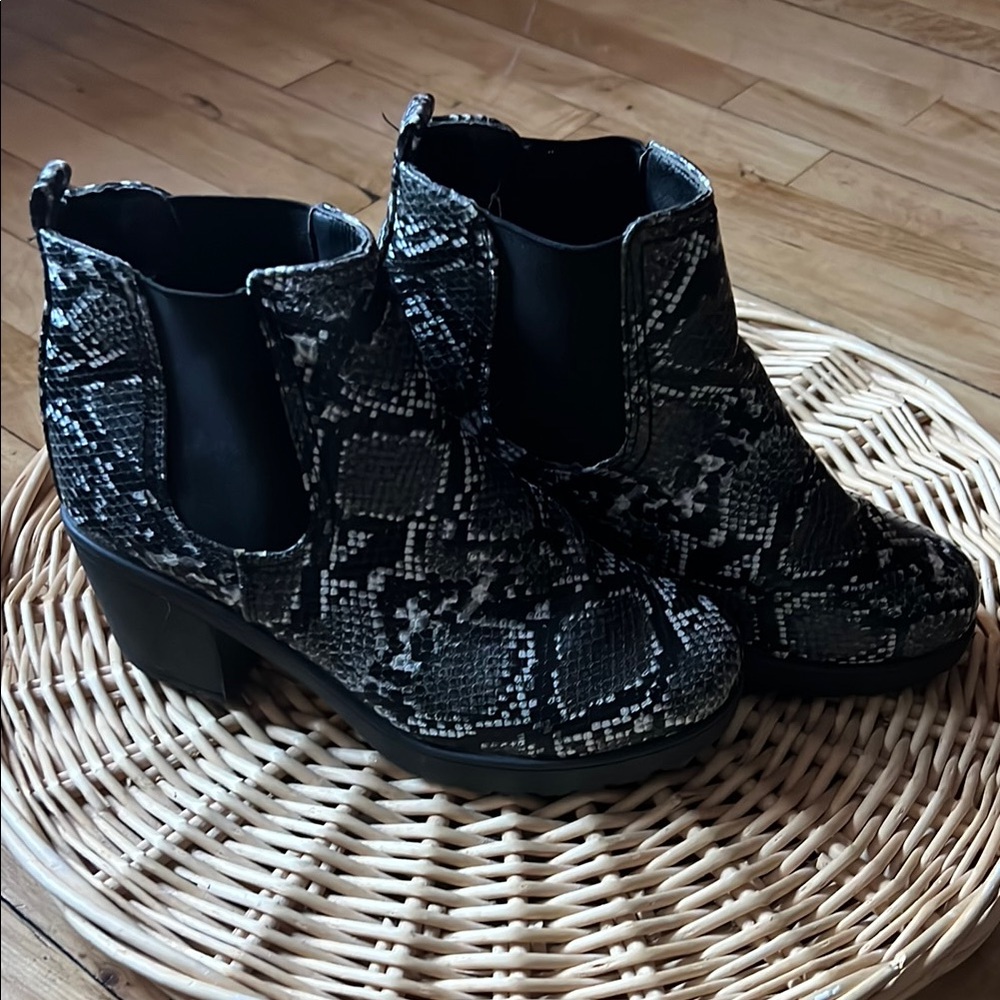 Black Snake Print Ankle Boots
